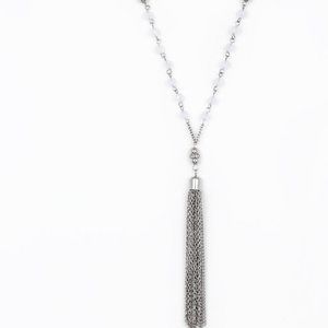 Paparazzi Tassel Takeover White Necklace and Earring Set